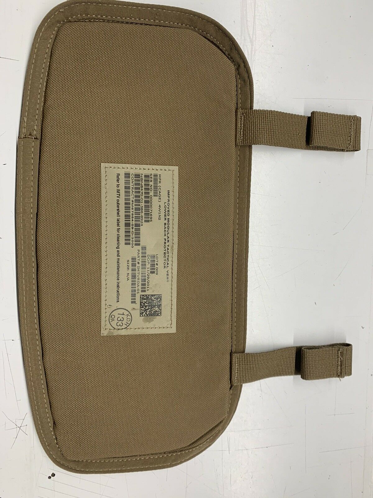 USMC Issued IMTV Lower Back Protector Pad NSN 8470-01-586-8924 Coyote NEW!