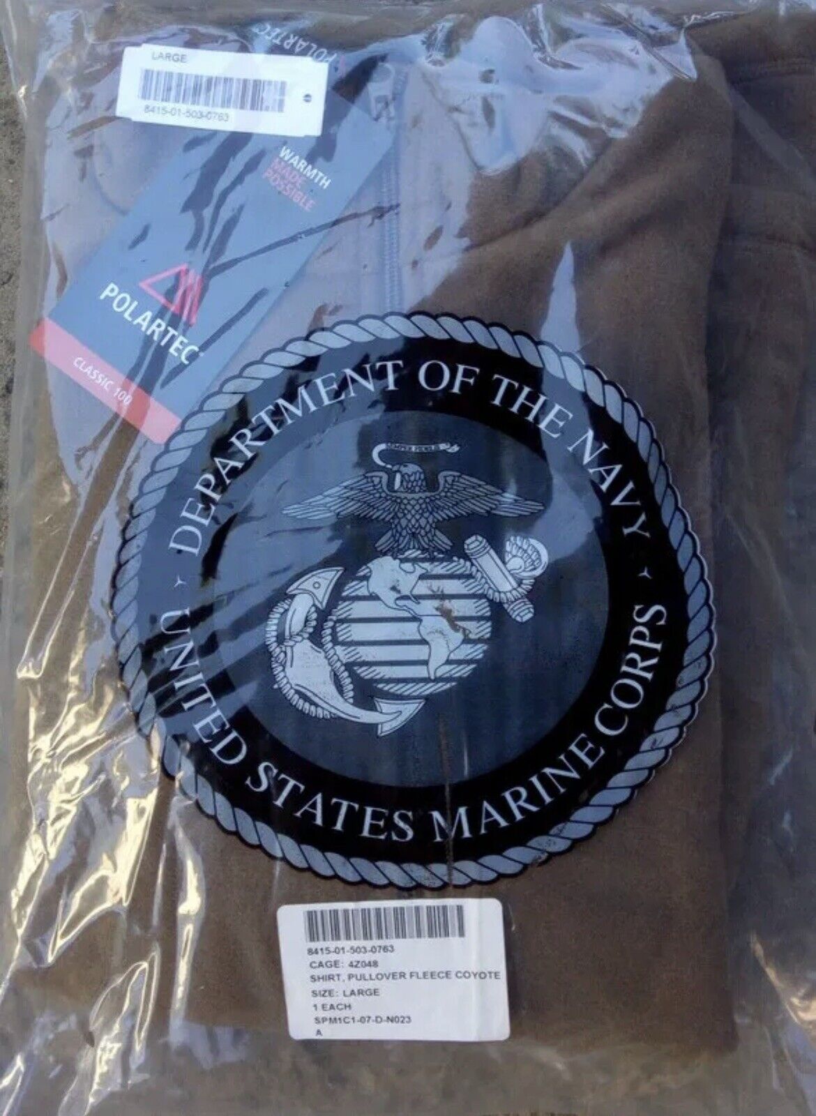 Large USMC Coyote Brown Polartec Fleece Pullover Jacket  - New in package